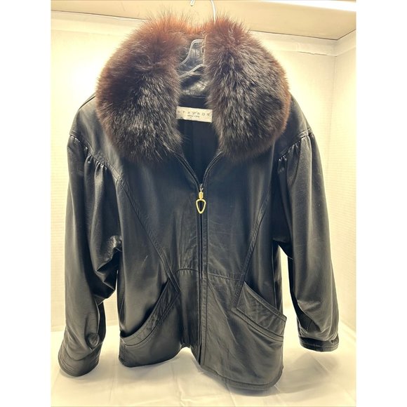 Stavros Jackets & Blazers - STAVROS New York Womens Black Leather Jacket with Mink Trim Size 4 Mid Length